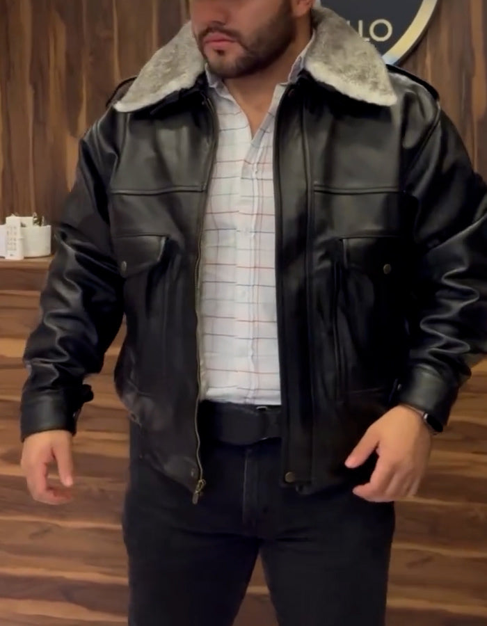 Fleece-Lined Leather Jacket