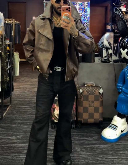 Brown Collar Leather Jacket