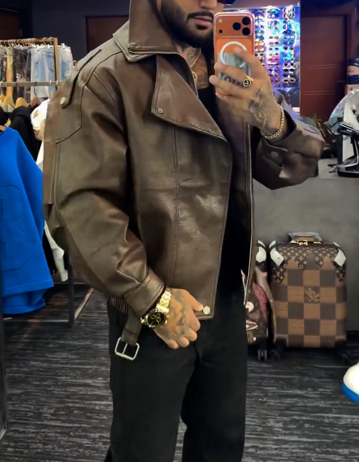 Brown Collar Leather Jacket