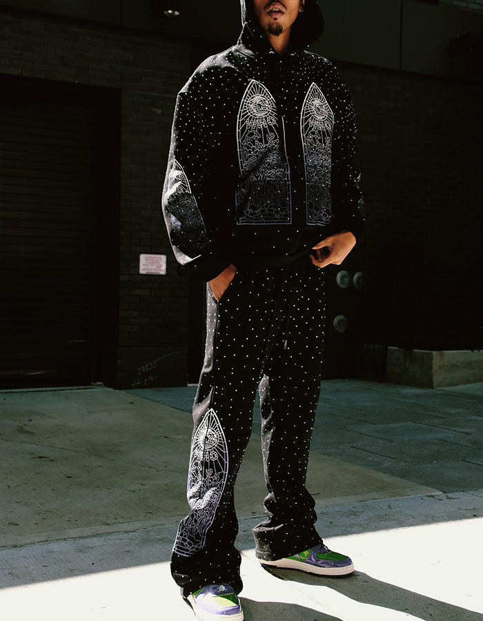 Black Shiny Casual Two-Pieces Sets