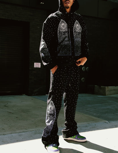 Black Shiny Casual Two-Pieces Sets