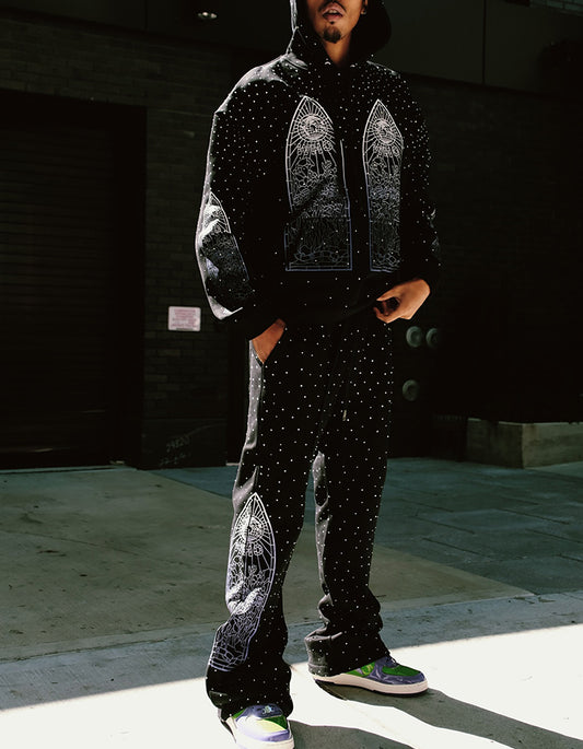 Black Shiny Casual Two-Pieces Sets