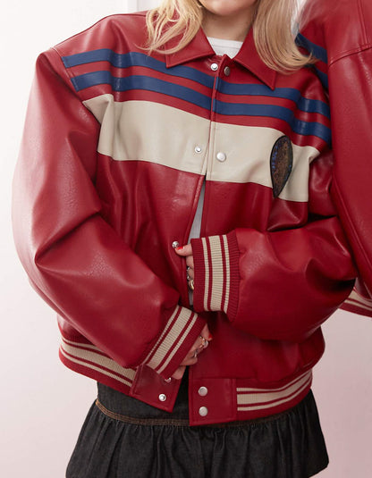 Red Leather Casual Jacket