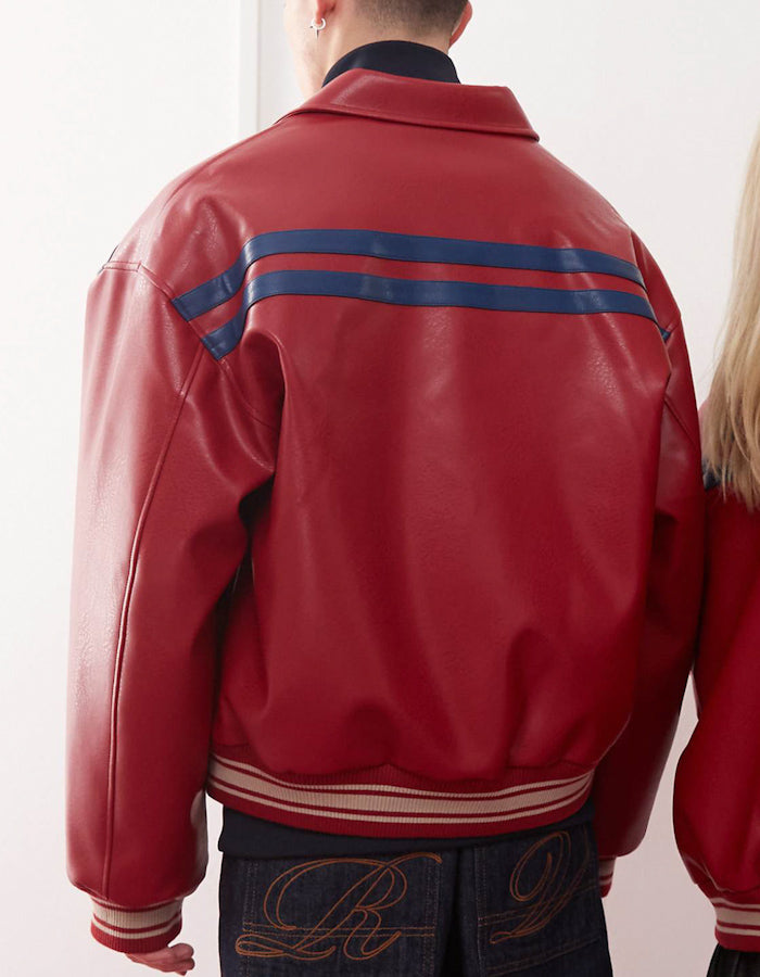 Red Leather Casual Jacket