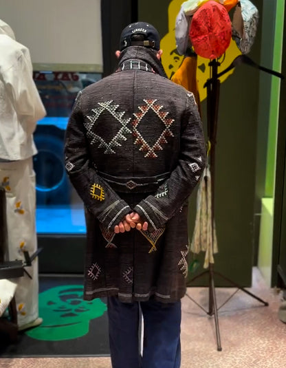 Gray Embroidered Long Jacket