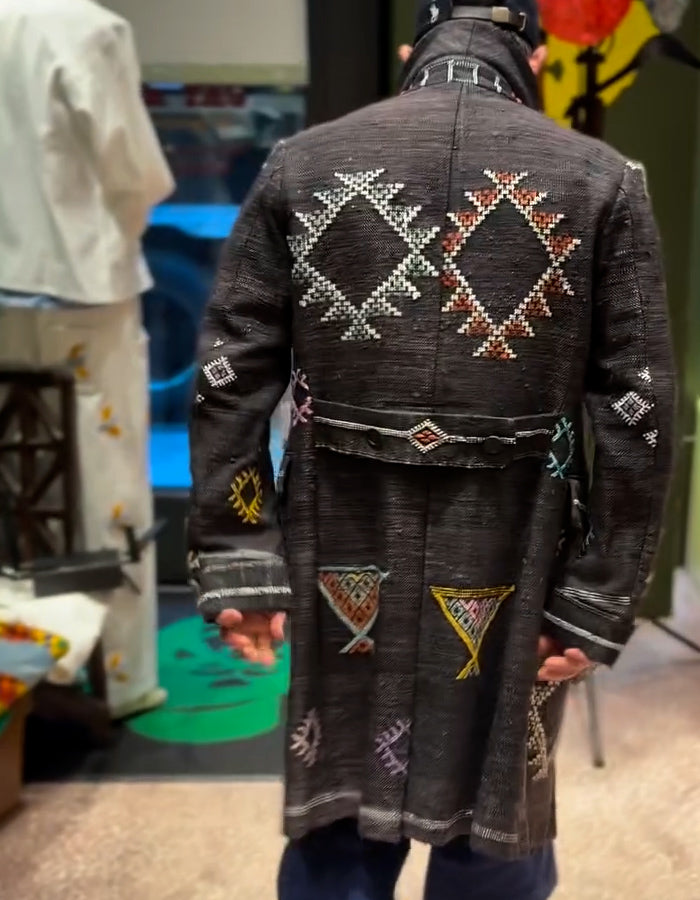 Gray Embroidered Long Jacket