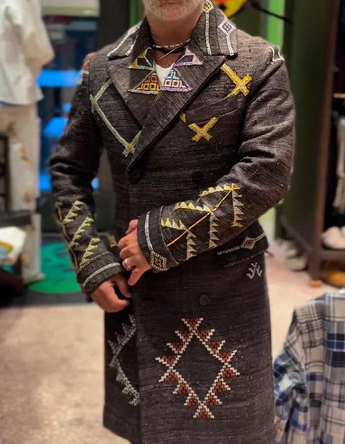 Gray Embroidered Long Jacket