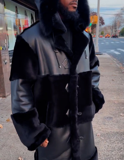 Black Patchwork Warm Coat