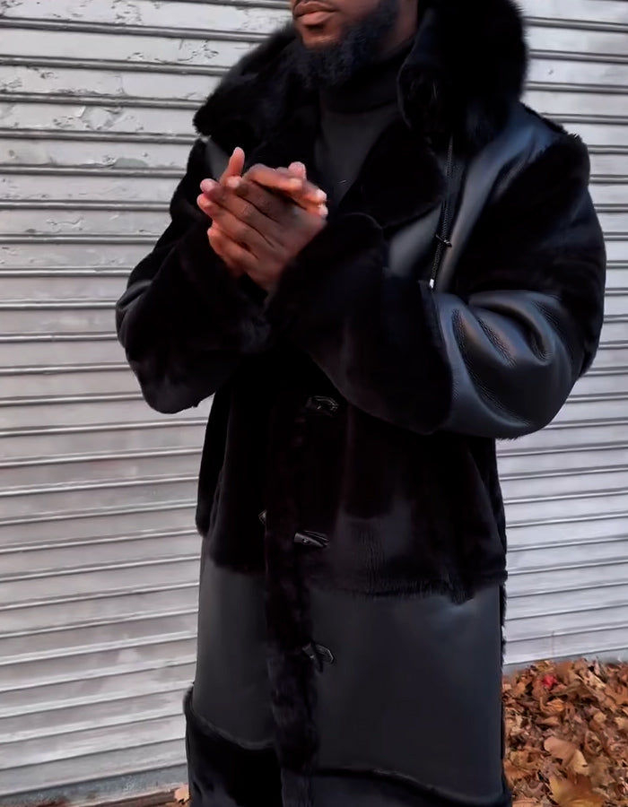 Black Patchwork Warm Coat