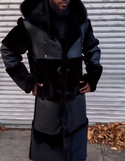 Black Patchwork Warm Coat