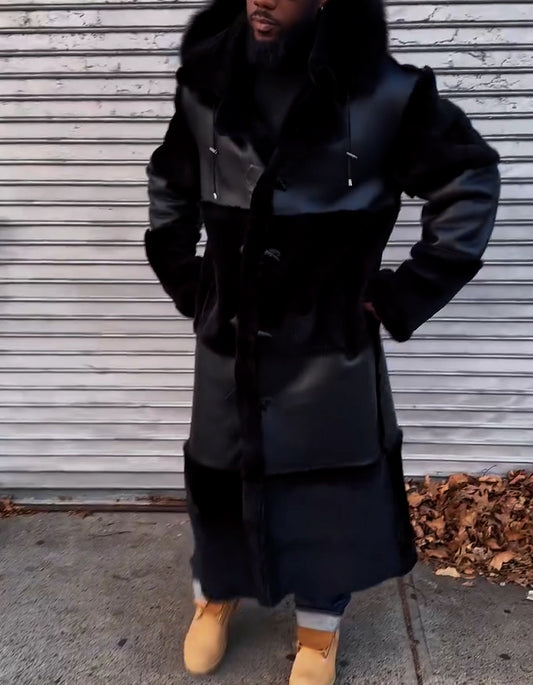 Black Patchwork Warm Coat