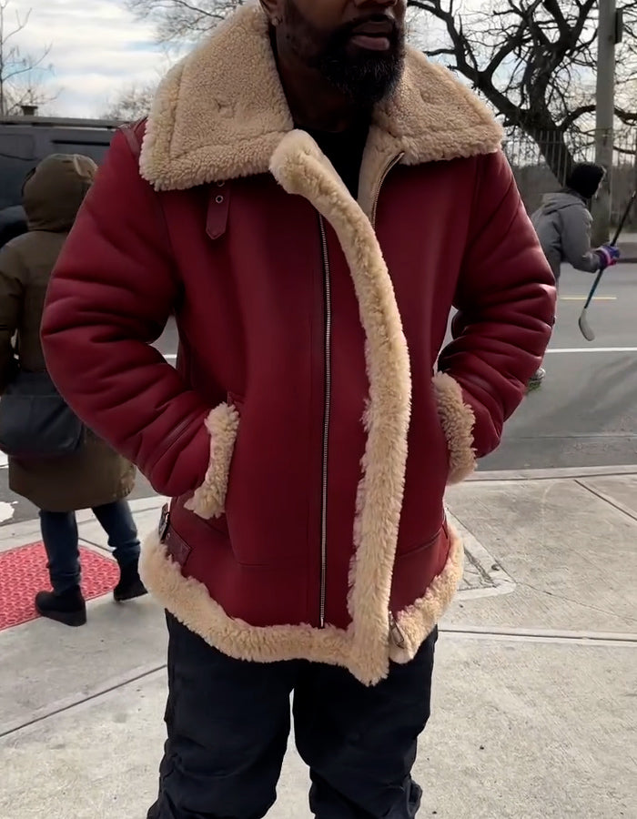Red Shearling Short Jacket
