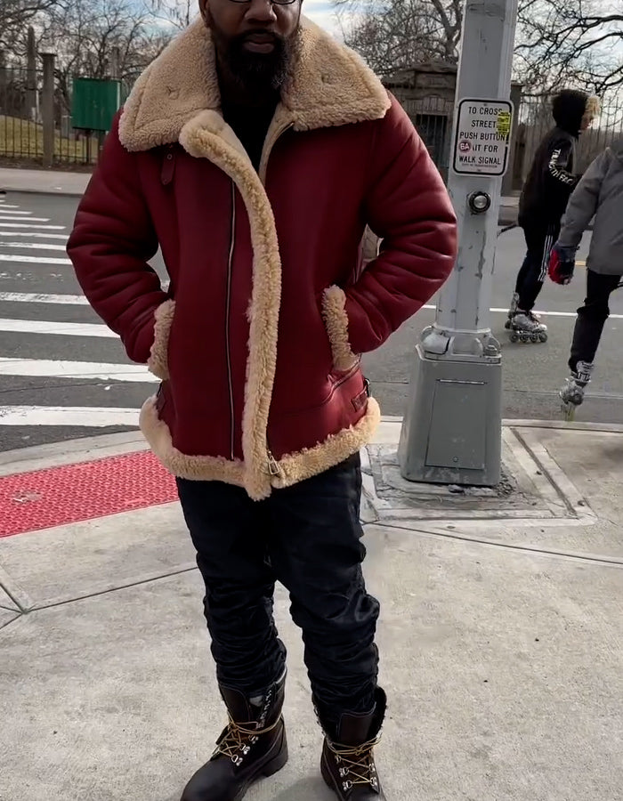 Red Shearling Short Jacket