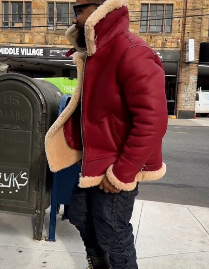 Red Shearling Short Jacket