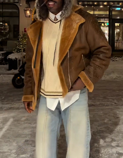 Brown Fleece-Lined Short Jacket