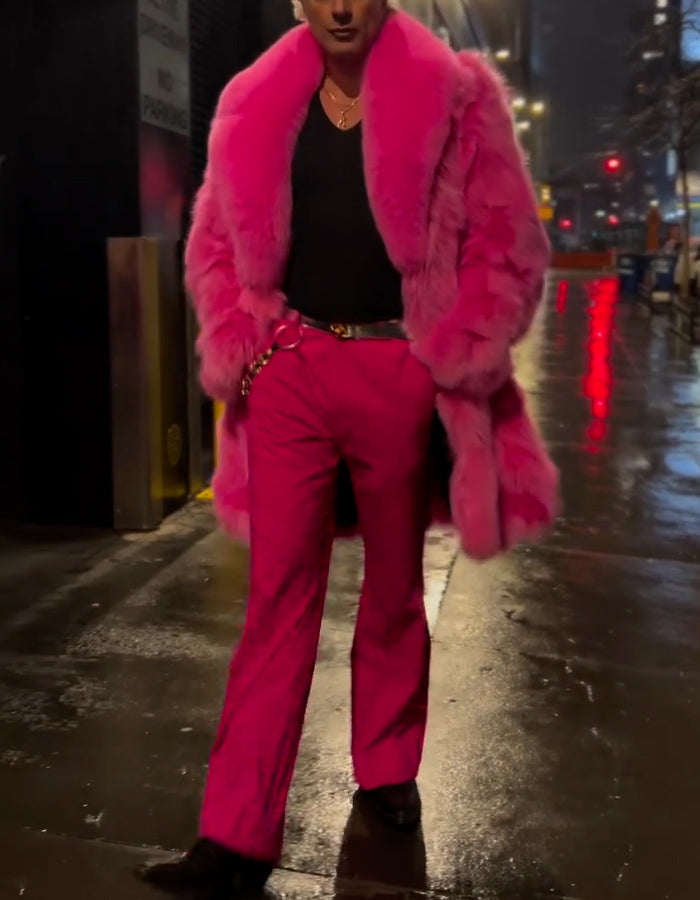 Pink Casual Fur Coat