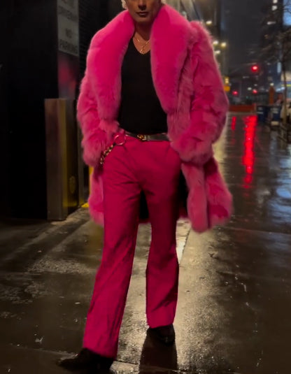 Pink Casual Fur Coat