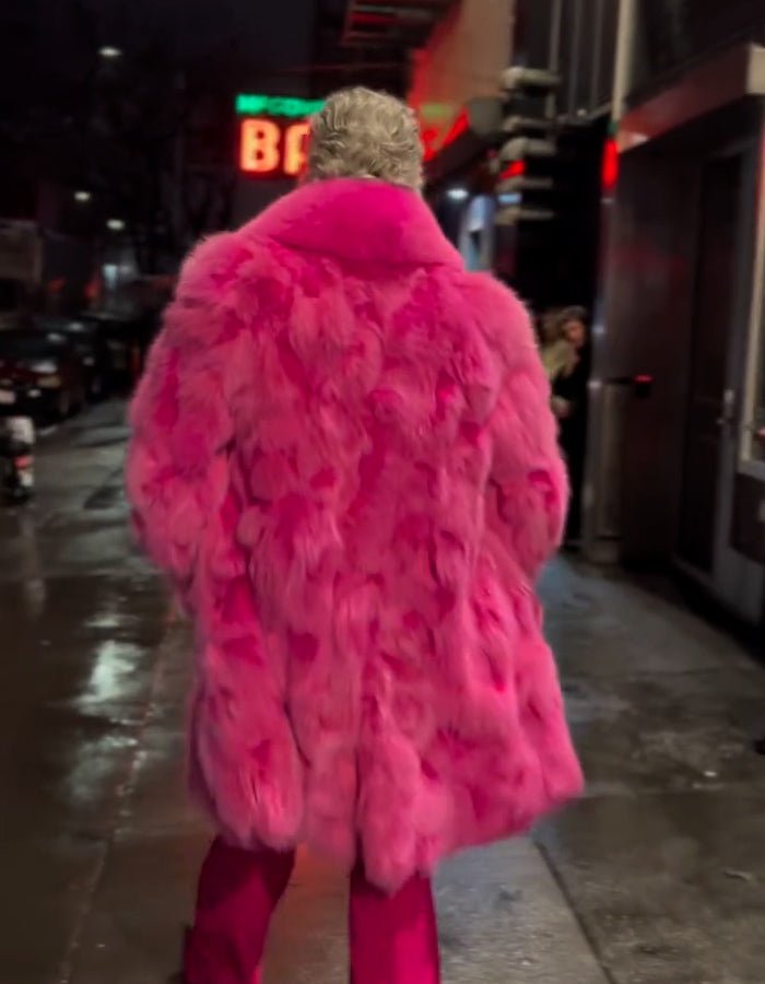 Pink Casual Fur Coat