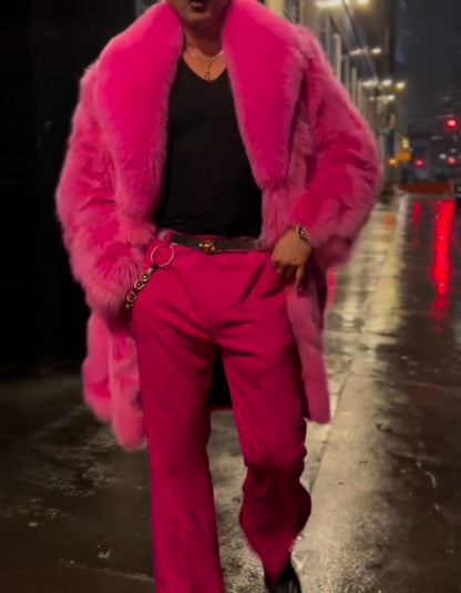 Pink Casual Fur Coat
