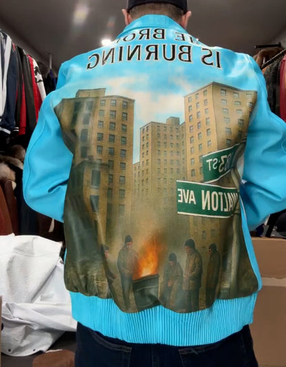 Blue Leather Loose Jacket