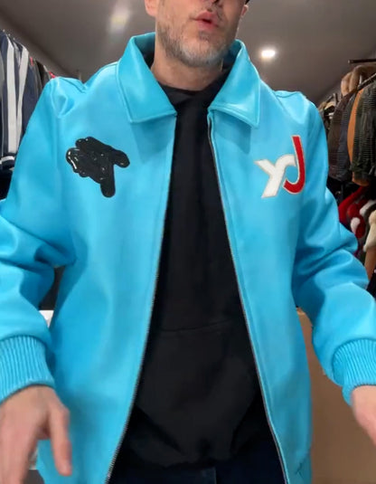 Blue Leather Loose Jacket