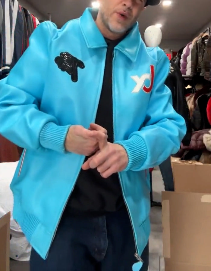 Blue Leather Loose Jacket