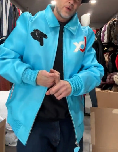 Blue Leather Loose Jacket