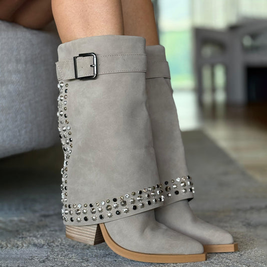 Glitter Block-Heeled Boots