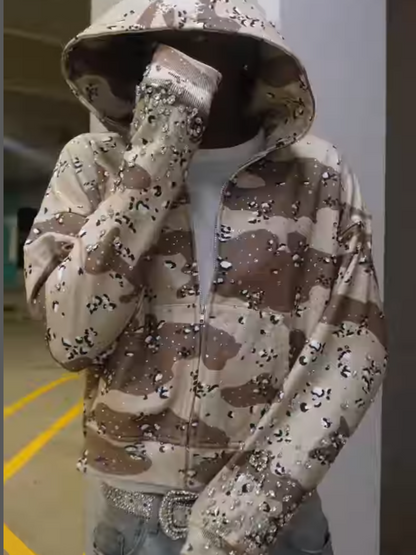 Diamond Embellished Hooded Coat