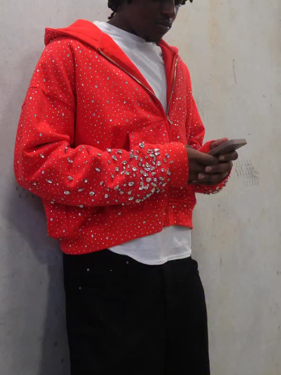 Diamond Embellished Hooded Coat