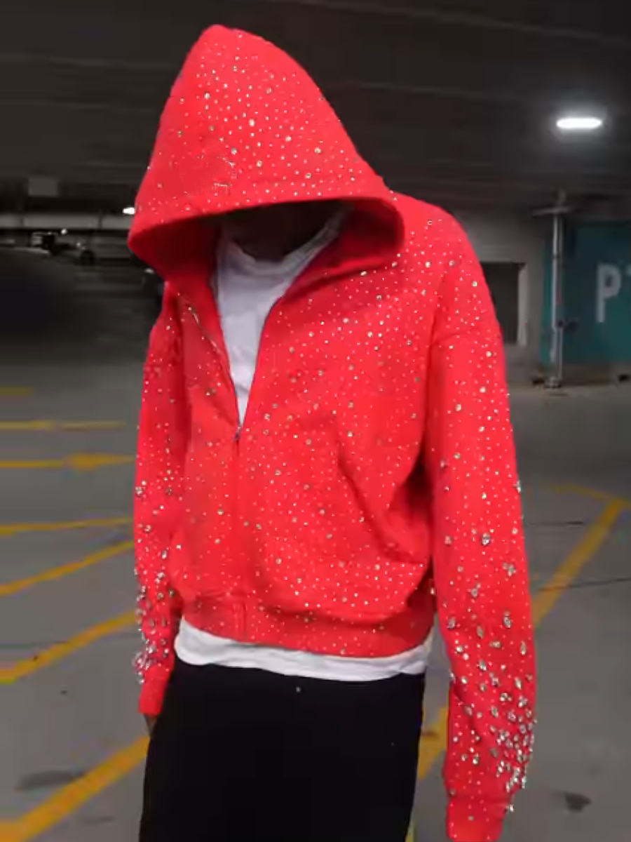 Diamond Embellished Hooded Coat